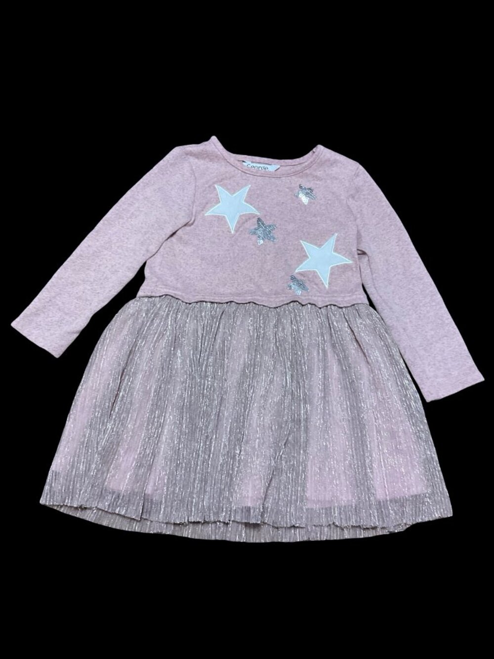 👣 5/$25 - Pink Knit Dress w/ Tulle Overskirt & Star Appliques
